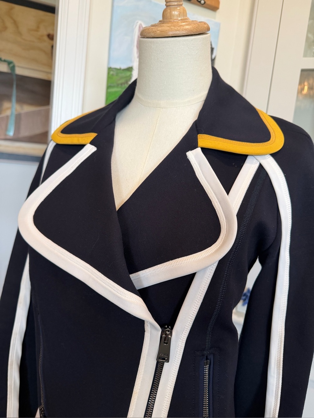 Fendi NWT Moto Jacket with White Piping and Yellow Trim - Picture 8 of 12